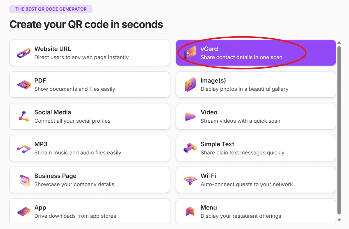 Access the contact card generator