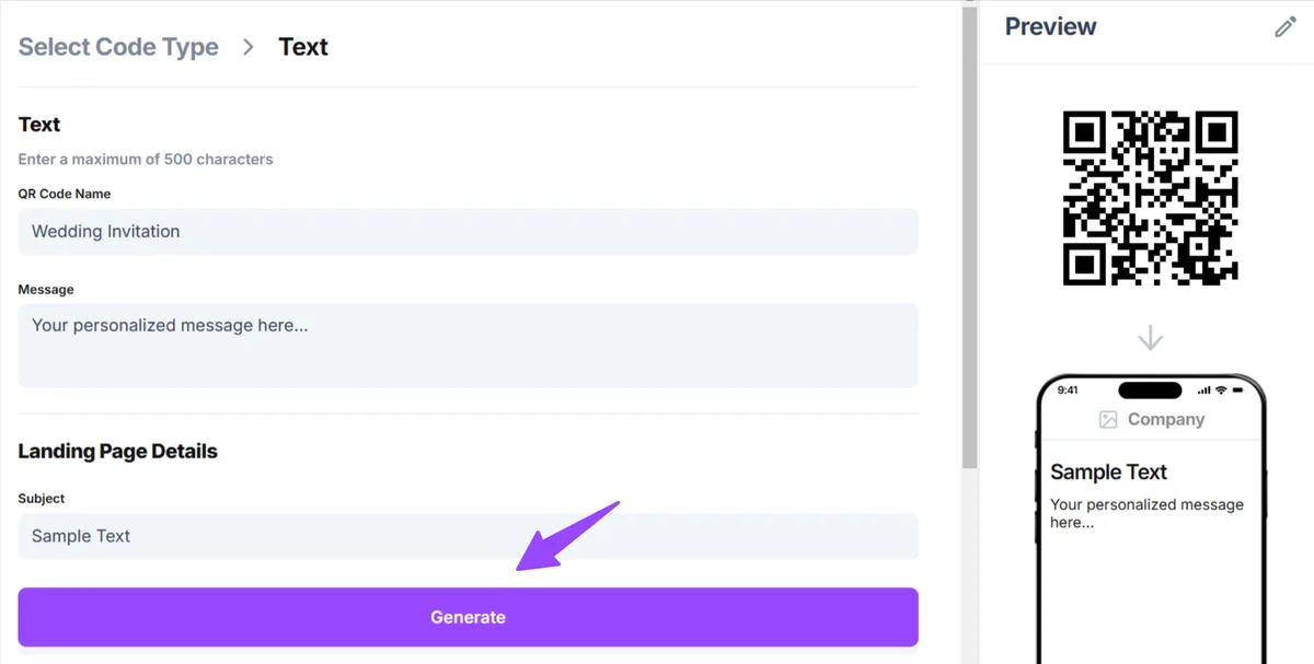 click generate qr code