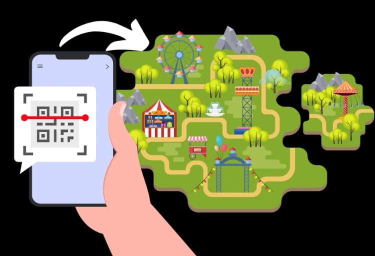 Egyszerűsítse a navigációt és útvonalkeresést - PDF QR Code feature illustration for QR kódok vidámparkokhoz