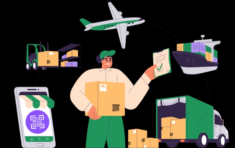 Ellátási lánc átláthatóság - URL QR Code feature illustration for QR kódok fogyasztási cikkekhez