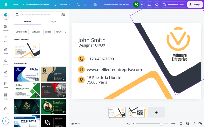 Conception de votre carte de visite
