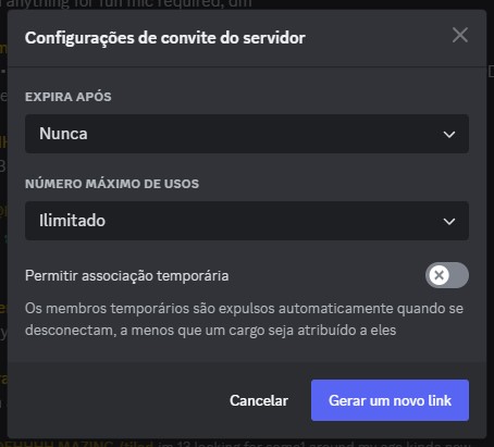 Definir esta ligação como opção de nunca expirar