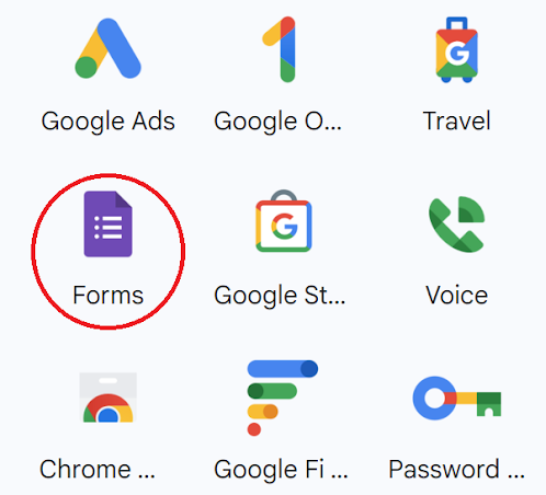 Google Form Step 1 - click on Forms icon