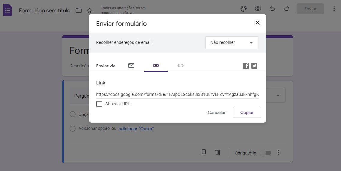 Obtenha o link do formulário do Google