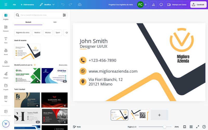 Progetta il tuo biglietto da visita