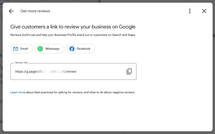 Google Reviews - Copy review form link