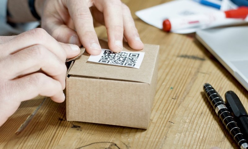 QR Code Sticker on a Packaging