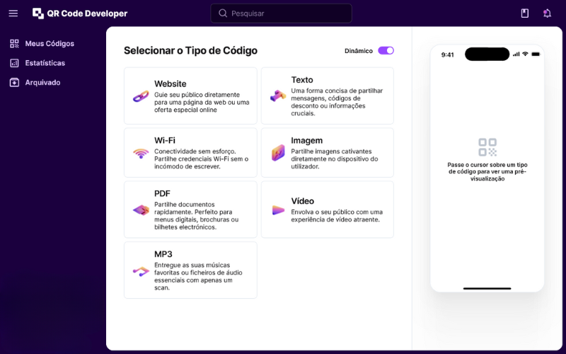 Selecionar o tipo de código