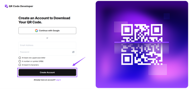 Sign in to QR Code Developer